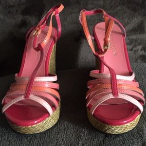 Pink ombré T-strap Platform Wedge Sandals